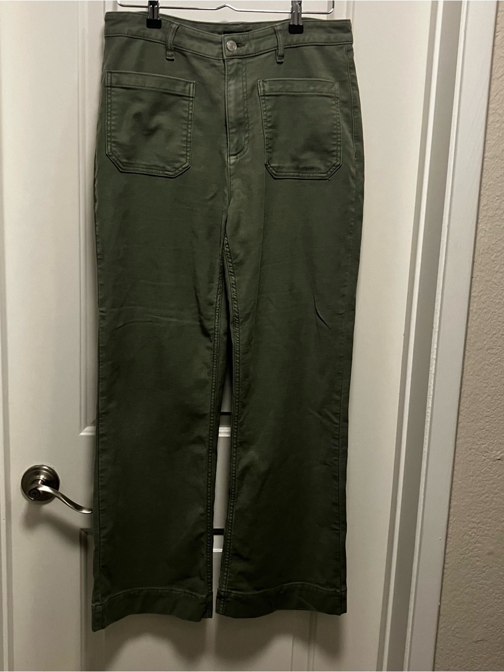 Quince French Terry Wide Leg Pants Faded Cargo Olive Green Sz 12 High Rise